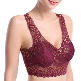 Lace Deep V Bra;  Wireless Bralette for Women (Color: Red, size: M)