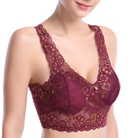 Lace Deep V Bra;  Wireless Bralette for Women (Color: Red, size: XXL)