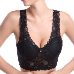 Lace Deep V Bra;  Wireless Bralette for Women (Color: black, size: XXL)